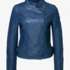 Azure Pulse Women's Blue Leather Biker Jacket Stylish Zip Up Edition 1
