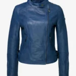 Azure Pulse Women's Blue Leather Biker Jacket – Stylish Zip-Up Edition