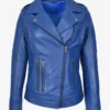 Azure Rebel Women's Blue Leather Biker Jacket with Cross Zip Design (3)