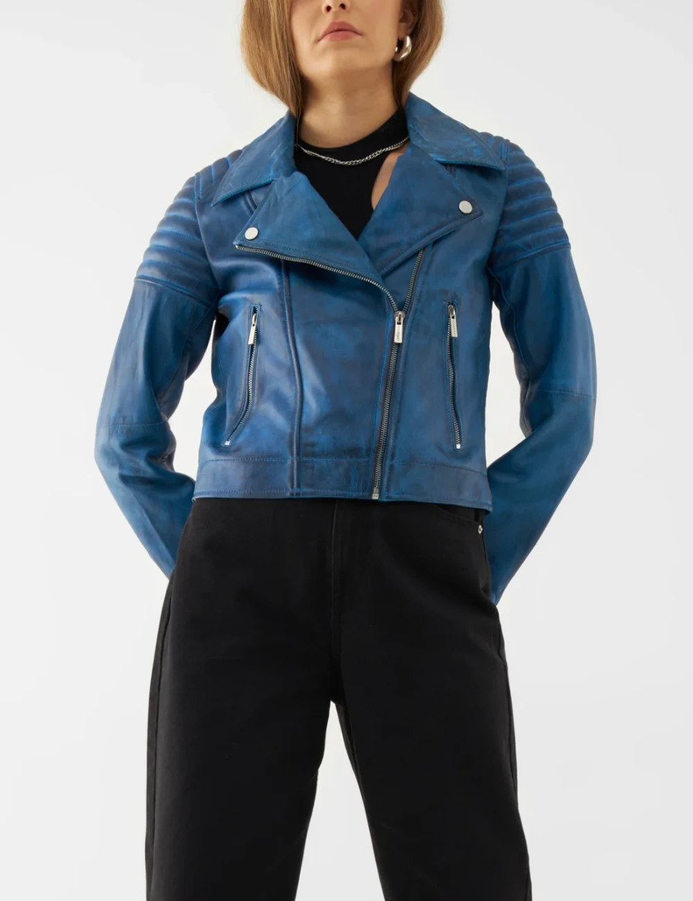 Azure Storm Classic Biker Leather Jacket for Women Bold and Timeless Style 2