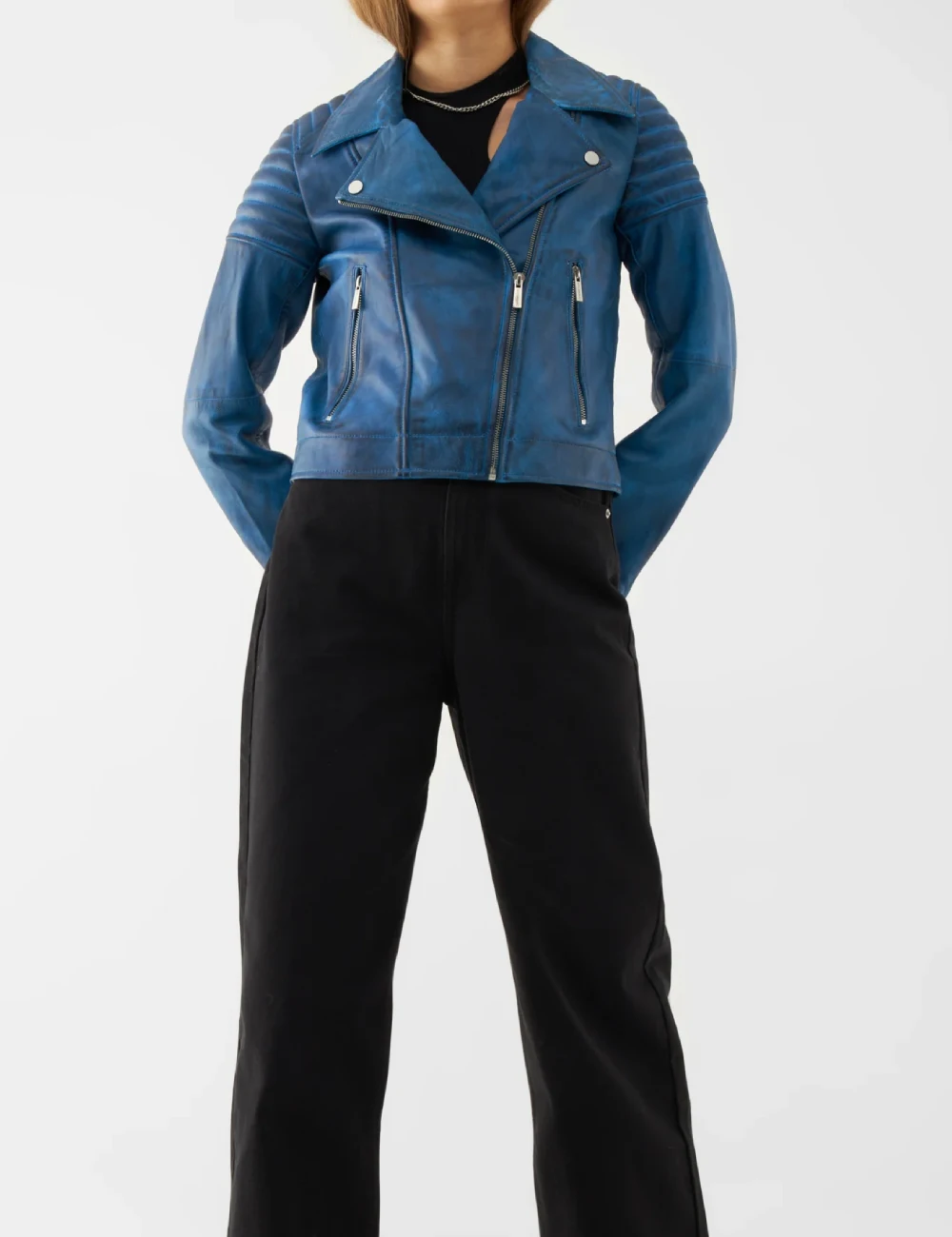 Azure Storm Classic Biker Leather Jacket for Women Bold and Timeless Style 3