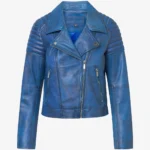 Azure Storm Classic Biker Leather Jacket for Women – Bold & Timeless Style