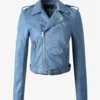 Azure Velocity Women's Blue Leather Biker Jacket (1)