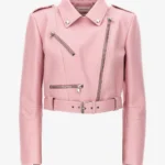 Pink Mirage Women's Cropped Leather Biker Jacket