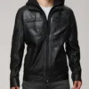 Black Rider Biker Bomber Jacket with Detachable Hood (3)