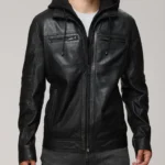 Black Rider Biker Bomber Jacket with Detachable Hood