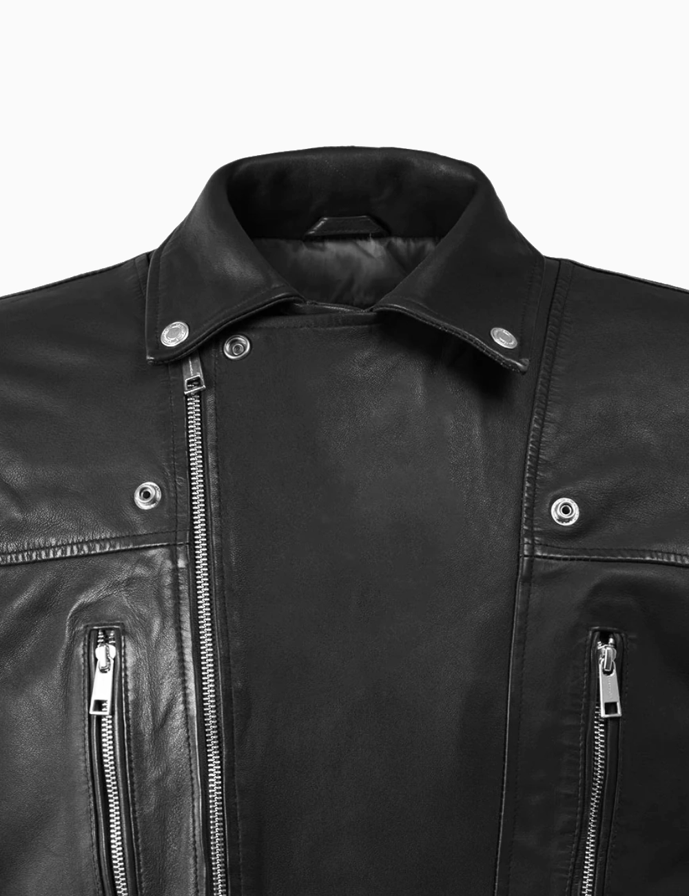 Black Rover Moto Leather Jacket Sleek Lapel Collar 3