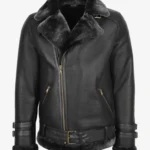 Black Stallion Biker Aviator Shearling Bomber Jacket