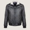Black Storm Rider Leather Bomber Jacket with Fur Collar (1)