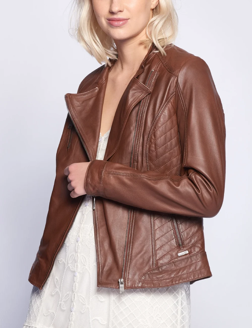 Brown Rebel Biker Leather Jacket for Women Classic Motorcycle Style 2