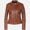 Chestnut Velocity Women's Wool & Leather Café Racer Jacket (1)