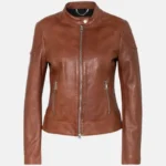 Chestnut Velocity Women's Wool & Leather Café Racer Jacket