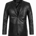 Classic Black Leather Blazer for Men - Premium Sheepskin Design