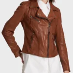 Classic Brown Biker Leather Jacket for Women - Timeless Oakwood Style