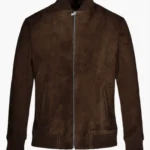 Classic Brown Suede Leather Bomber Jacket