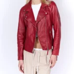 Crimson Blaze Women's Leather Biker Jacket – Bold & Stylish Moto Look
