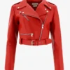Crimson Rebel Red Cropped Women's Leather Biker Jacket (2)