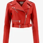 Crimson Rebel Red Cropped Women's Leather Biker Jacket
