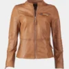 Desert Edge Women's Tan Leather Café Racer Jacket (5)