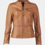 Desert Edge Women's Tan Leather Café Racer Jacket