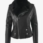 Eclipse Luxe Women's Shearling Black Leather Jacket - Winter Edition