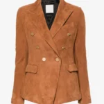 Elite Suede Tailored Double-Breasted Blazer