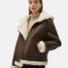 Espresso Shearling Women's Leather Jacket with White Fur (6)