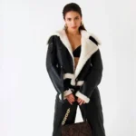 Frosted Horizon Oversized Shearling Aviator Jacket