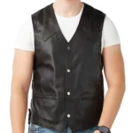 Gearhead Men’s Classic Black Sheepskin Leather Biker Vest