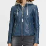 Gipsy Denim Blue With Removeable Hood Leather Jacket
