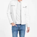 Glacier Edge Men's Premium White Moto Leather Jacket