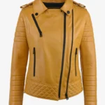 Golden Glow Women's Mustard Leather Jacket with Bold Edge Design
