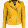 Golden Stride Women's Yellow Leather Biker Jacket (1)