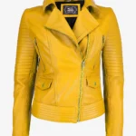 Golden Stride Women's Yellow Leather Biker Jacket