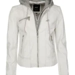 Ivory Luxe White Hooded Leather Jacket