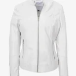 Ivory Spirit Women's Leather Biker Jacket – Zip-Up Edition