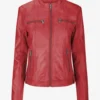 Mahogany Glow Women's Vintage Red Leather Jacket Short Classic Style 3