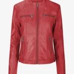 Mahogany Glow Women's Vintage Red Leather Jacket – Short Classic Style