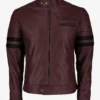 Maroon Biker Leather Jacket with Sleek Black Stripes (1)