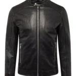 Midnight Urban Rebel Black Leather Jacket – Sleek Stand Collar Design