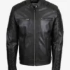Men’s Black Ribbed Luxe Leather Moto Jacket Stylish Biker Look 3