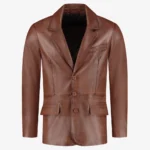 Men’s Classic Cognac Brown Leather Blazer Jacket