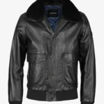 Midnight Rider Black Leather Aviator Bomber – Biker-Style Jacket