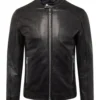 Midnight Urban Rebel Black Leather Jacket Sleek Stand Collar Design 4