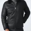 Midnight Rebel Black Shearling Bomber Jacket for Men (3)