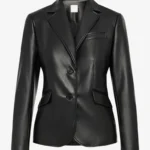 Noctra Women's Black Vegan Leather Moto Blazer