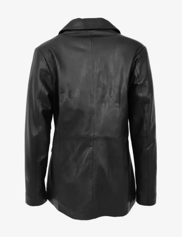 Noir Envy Women’s Classic Black Leather Blazer Signature Elegance 1