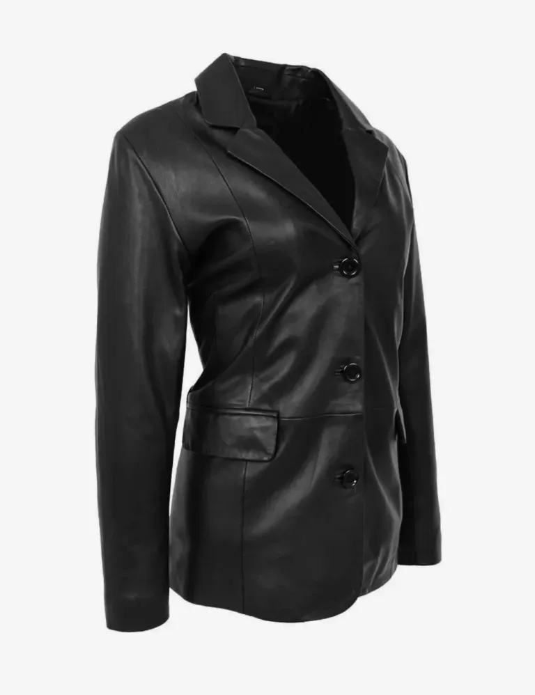 Noir Envy Women’s Classic Black Leather Blazer Signature Elegance 2