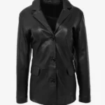Noir Envy Women's Classic Black Leather Blazer – Signature Elegance