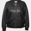 Noir Essence Women's Sleek Black Leather Bomber Jacket
